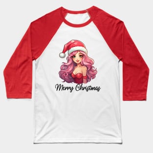 Pink Haired Girl - Merry Christmas (Black Lettering) Baseball T-Shirt